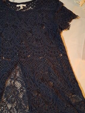 Maurices Navy Blue Crocheted Lace Short Sleeve Top S 260873
